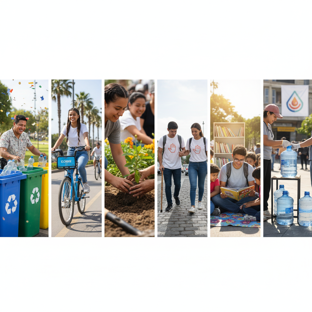 Acciones comunitarias: reciclaje, bicicleta, plantación, voluntariado, lectura